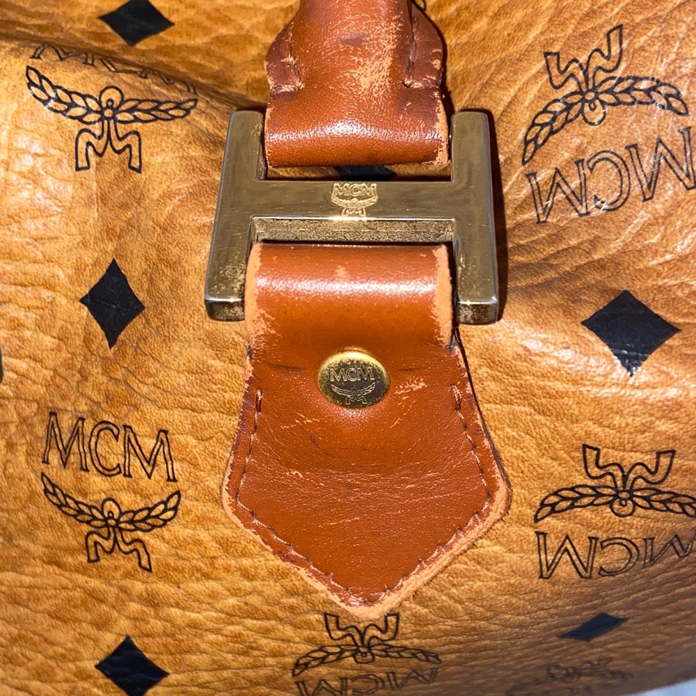 MCM Visetos Monogram Cognac Boston Bag - Picture 12 of 16